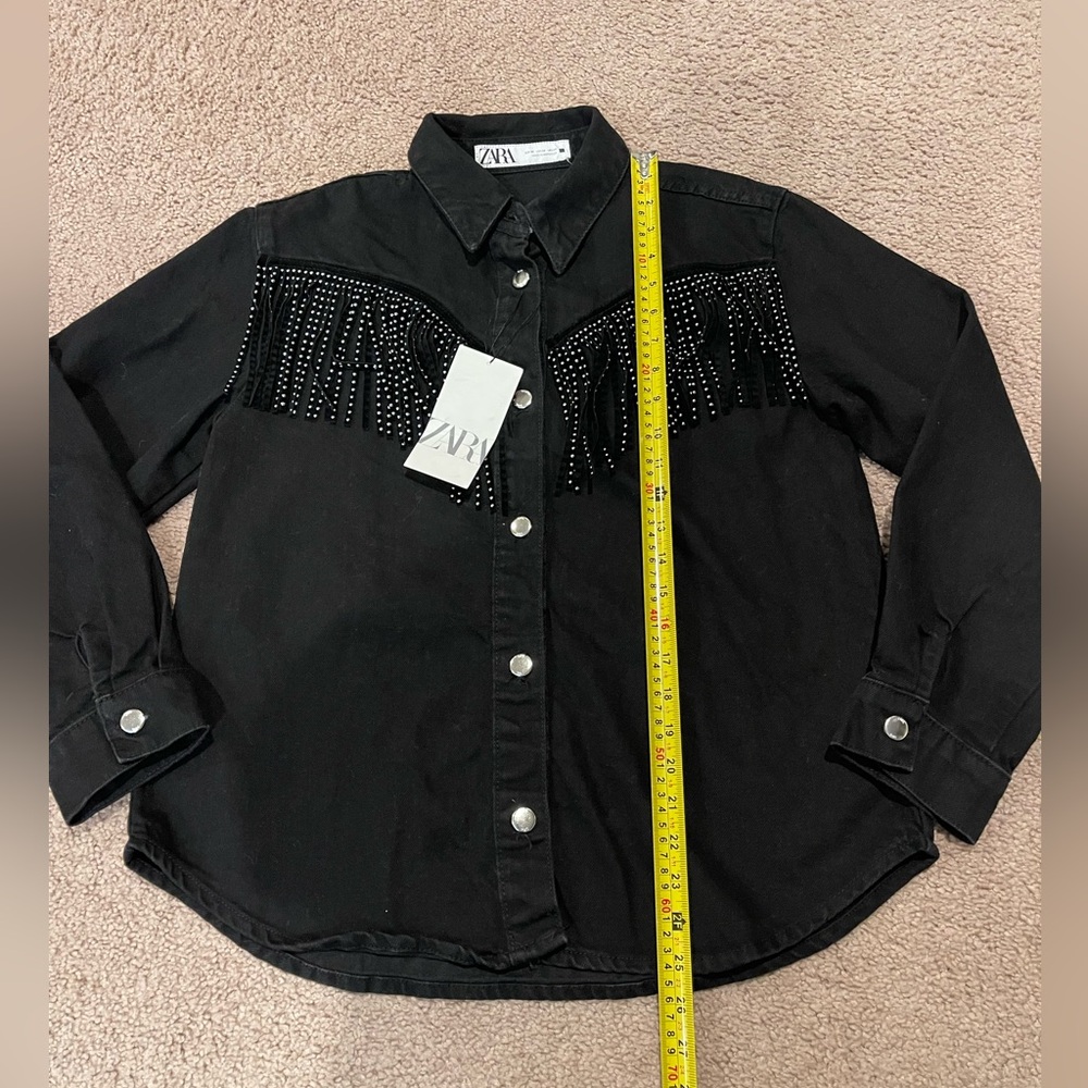 ZARA Studded Fringe Western Vibes Black Button-Down Denim  Jacket - Picture 6 of 10